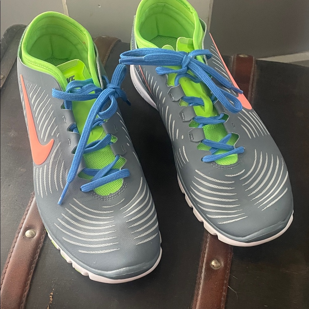 Nike Gray Sneakers with Green and Blue Highlights